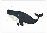 Cuadro infantil decorativo de ballena azul en tonos oscuros. kudeko.com
