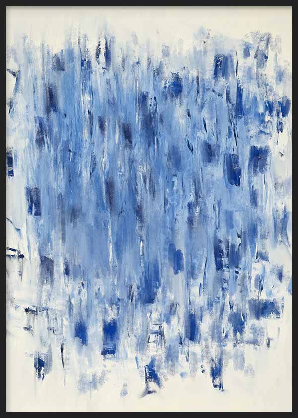 Tableau abstrait dans des tons bleus avec fond clair, style décoratif épuré et ambiance douce pour intérieur moderne. Disponible sur kudeko.com