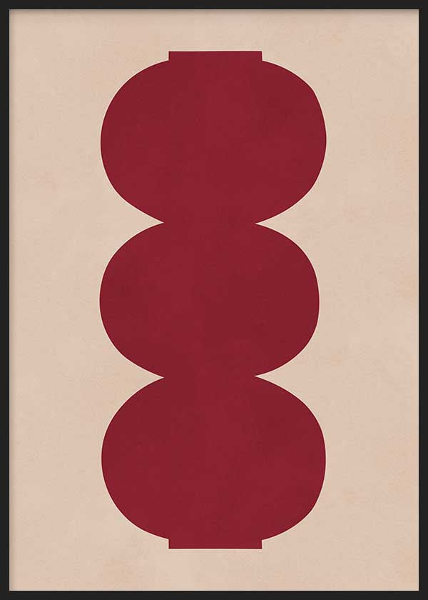 Cuadro geométrico con formas circulares burdeos sobre fondo beige, kudeko.com
