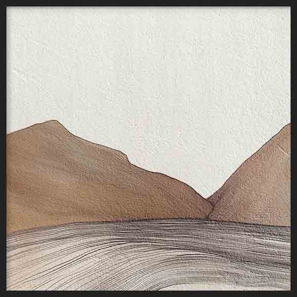 Cuadro cuadrado decorativo de paisaje minimalista en tonos marrones. kudeko.com
