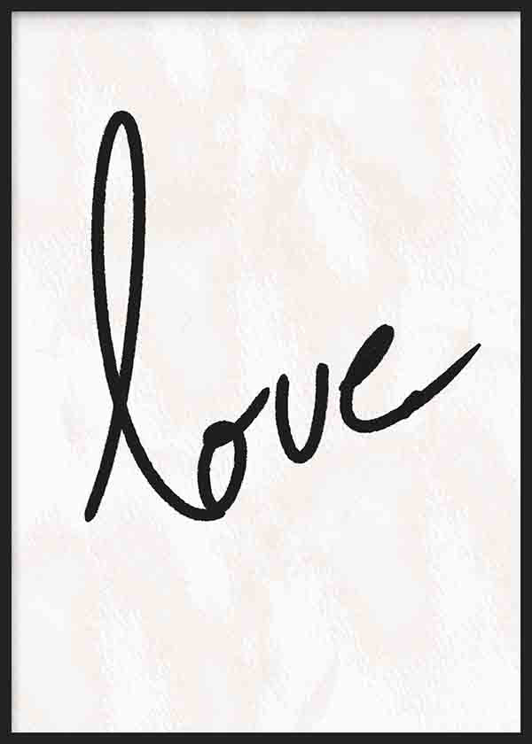 Cuadro minimalista con diseño tipográfico de la palabra "love". kudeko.com
