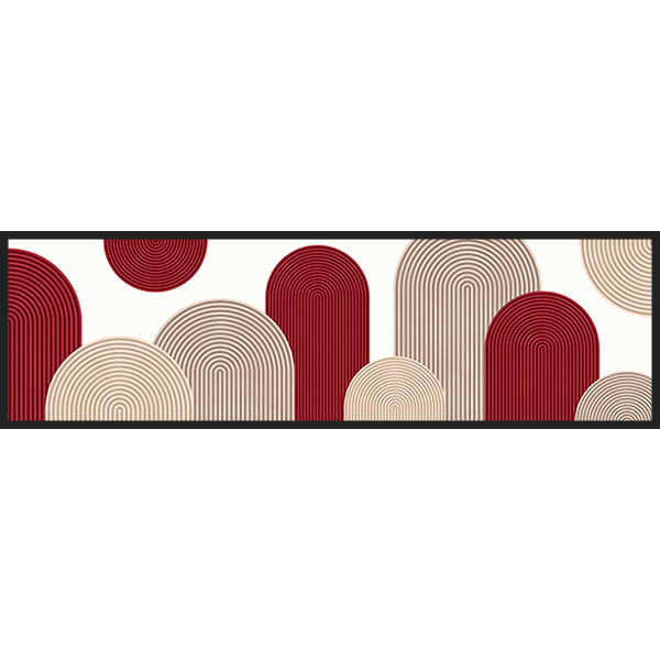 Cuadro horizontal geométrico con arcos en tonos burdeos y beige, kudeko.com
