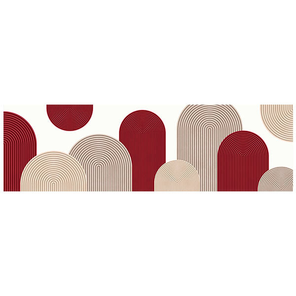 Cuadro horizontal geométrico con arcos en tonos burdeos y beige, kudeko.com
