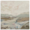 Cuadro cuadrado con paisaje abstracto de horizonte suave en tonos beige, gris claro, blanco roto, rosa empolvado y azul tenue, de estilo abstracto. Disponible en kudeko.com