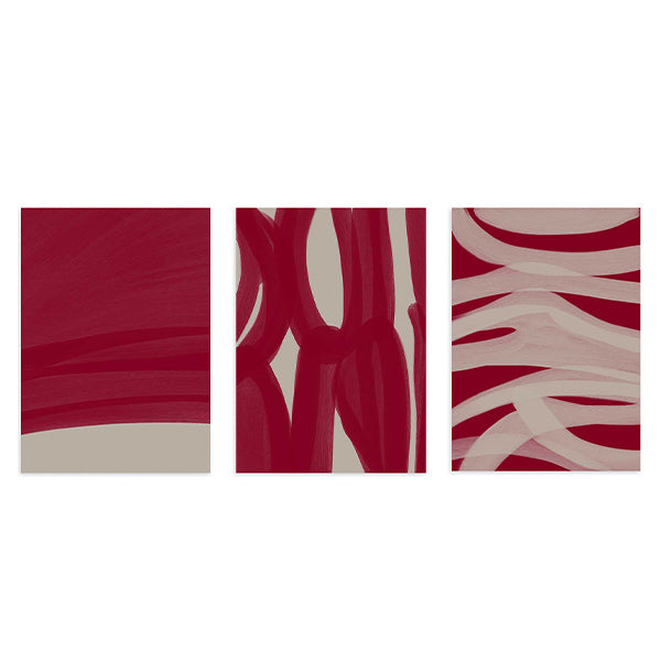 Conjunto de tres cuadros abstractos en tonos burdeos y beige, kudeko.com
