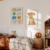 Cuadro infantil de rostros coloridos de animales en estilo dibujo. kudeko.com
