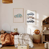 Cuadro infantil de coche vintage azul decorativo con el número 2. kudeko.com
