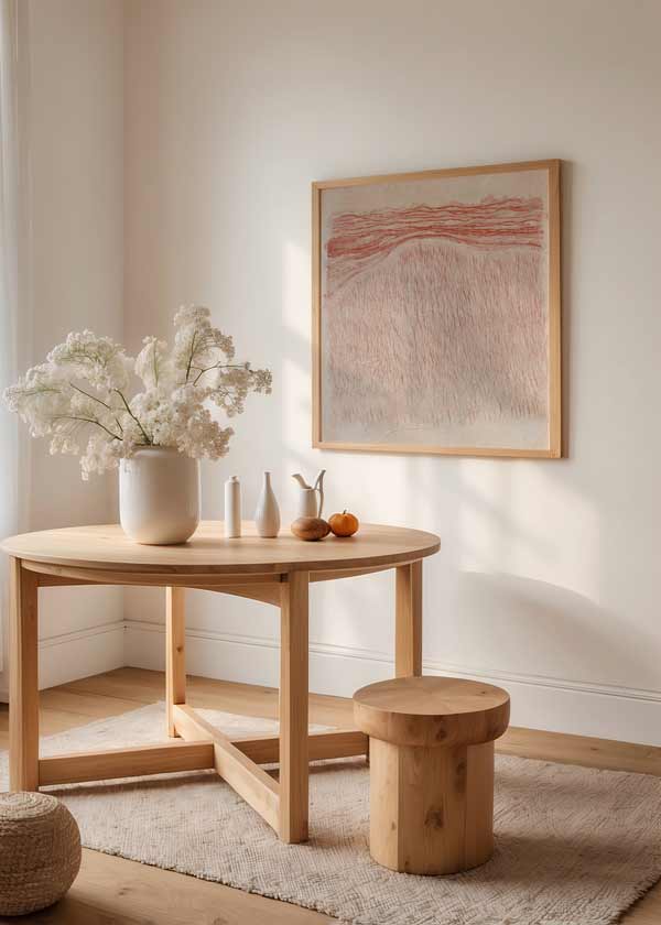 Cuadro abstracto texturizado en tonos beige y rojizos con efecto orgánico, kudeko.com
