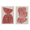 Conjunto de dos cuadros geométricos en tonos terracota y beige con líneas blancas, kudeko.com
