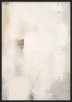 Wandbild mit abstrakter Komposition aus weichen Flächen in Beige, Creme, Hellgrau und Off-White, mit diffuser Wirkung und klarer abstrakter Gestaltung. Erhältlich auf kudeko.com