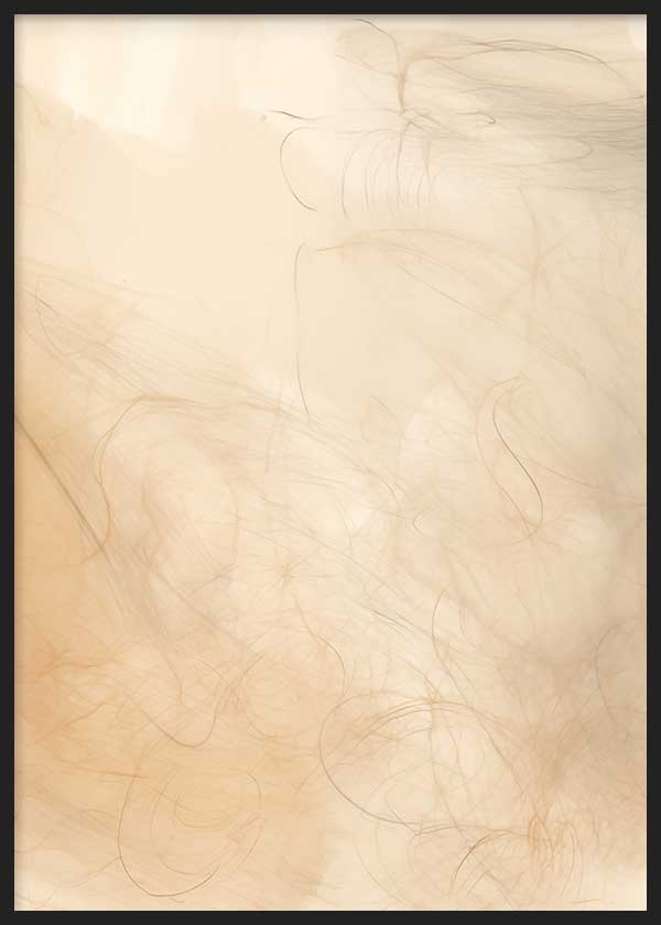 Cuadro con líneas orgánicas difusas en tonos beige, arena y crema, con composición suave de estilo abstracto. Disponible en kudeko.com