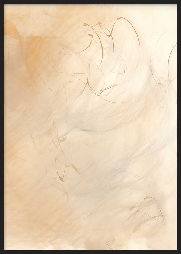 Cuadro de composición abstracta con líneas finas difusas, fondo beige crema, matices arena suaves y estética ligera de estilo abstracto. Disponible en kudeko.com
