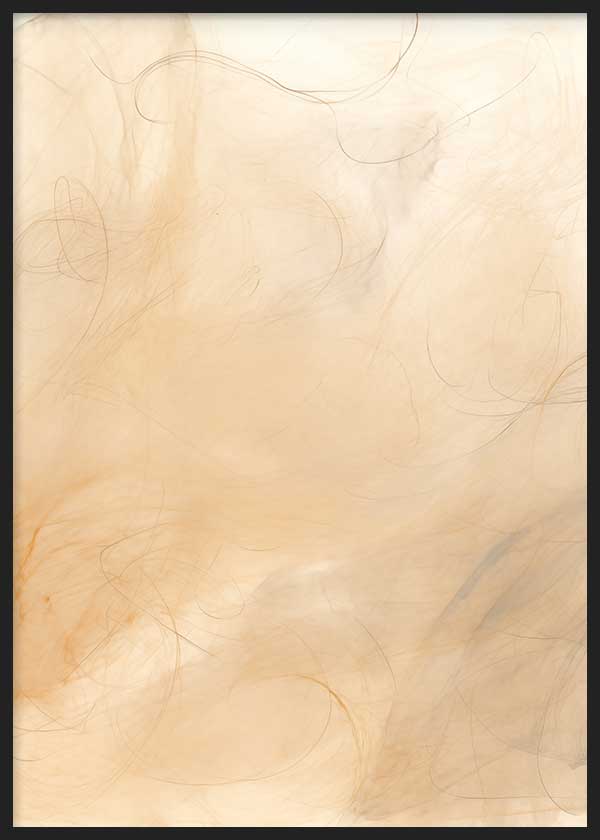 Cuadro de composición abstracta con líneas finas irregulares sobre fondo beige crema y arena, de estilo abstracto. Disponible en kudeko.com