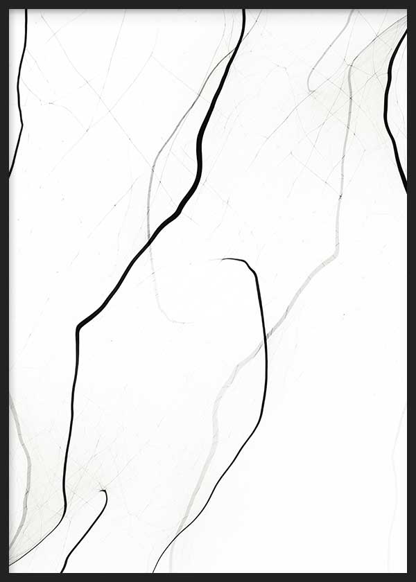 Cuadro de líneas orgánicas negras con trazos grises sutiles sobre fondo blanco, composición abstracta de apariencia ligera y elegante. Disponible en kudeko.com