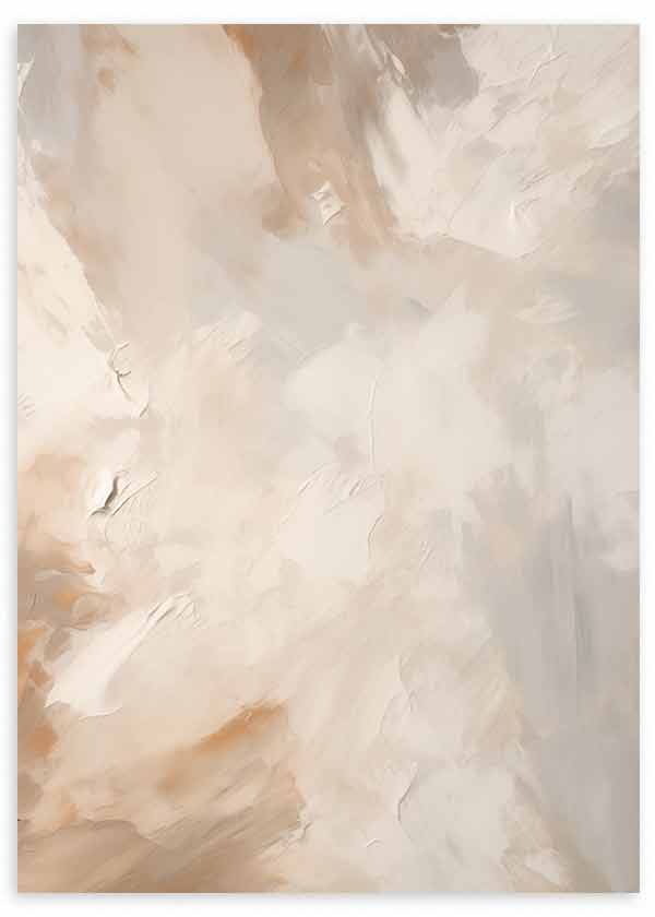 Cuadro abstracto de formas difusas y suaves en tonos beige, arena, crema y marrón claro, con composición luminosa y atmósfera serena de estilo abstracto. Disponible en kudeko.com