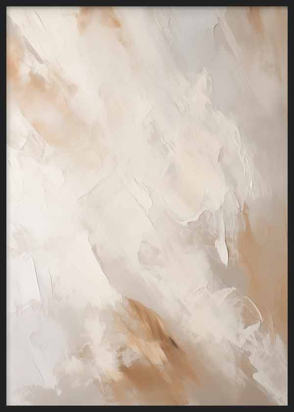 Cuadro abstracto con manchas suaves y composición etérea en tonos beige, crema, arena y gris claro, de estilo abstracto. Disponible en kudeko.com