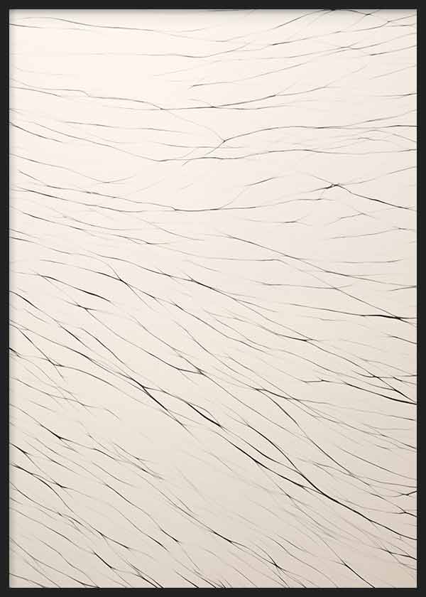 Cuadro de líneas negras fluidas sobre fondo beige claro, con composición ligera, orgánica y estilo minimalista de apariencia serena. Disponible en kudeko.com