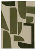 Wandbild mit unregelmäßigen abstrakten Formen in Olivgrün, Moosgrün und hellem Beige, klare Komposition im zeitgenössischen minimalistischen Stil. Erhältlich auf kudeko.com