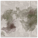Quadratisches Wandbild mit ätherischen abstrakten Formen in Olivgrün, Taupegrau und hellem Beige, organische Komposition im abstrakten Stil mit überlagerten Flächen auf hellem Grund. Erhältlich auf kudeko.com