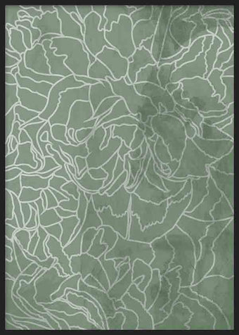 Abstract sage green line drawing flowers