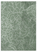 Cuadro cuadrado abstracto con diseño de flores en líneas blancas sobre fondo verde salvia. Disponible en kudeko.com