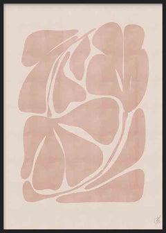 Cuadro con composición de formas orgánicas abstractas en tonos rosa empolvado y beige, con líneas suaves y estilo abstracto. Disponible en kudeko.com
