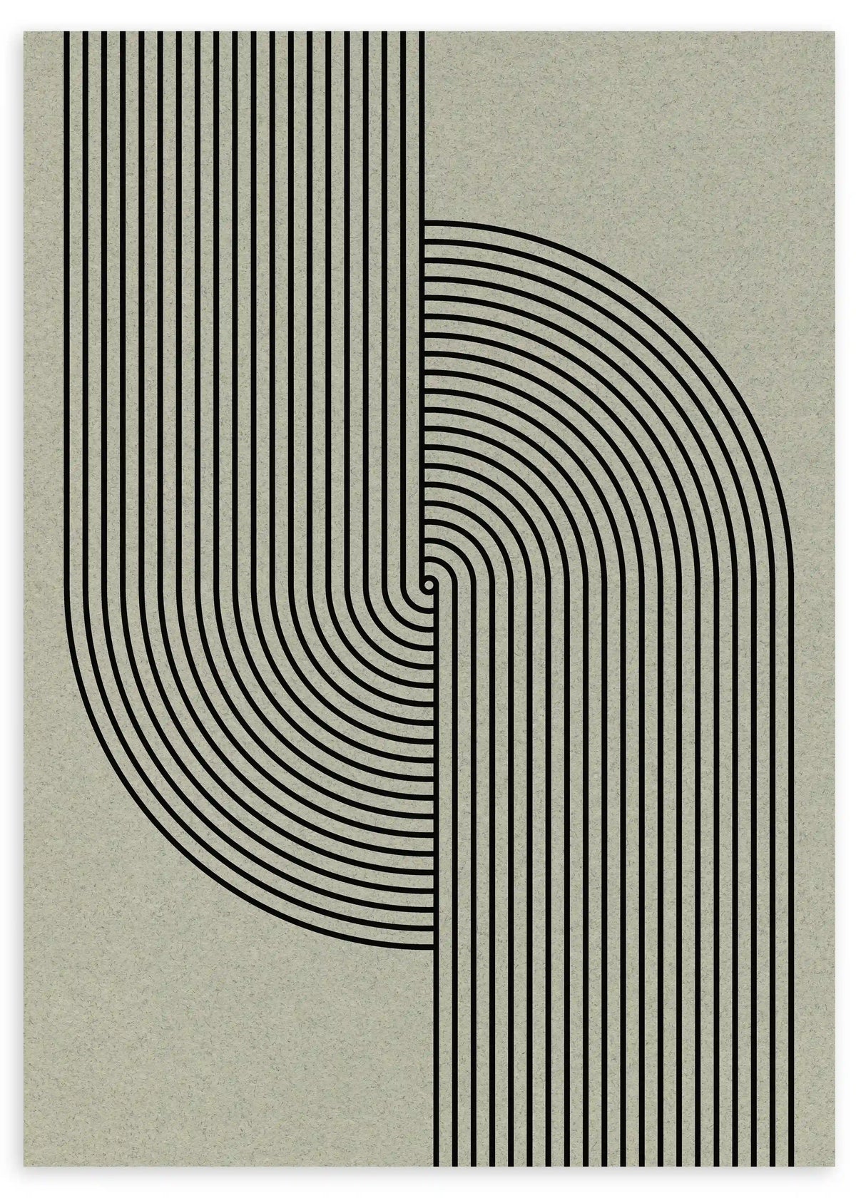 Tableau géométrique avec lignes noires courbes et droites sur fond beige texturé, dans un style moderne et épuré pour une décoration murale contemporaine. Disponible sur kudeko.com
