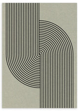 Geometrisches Wandbild mit schwarzen geschwungenen und geraden Linien auf strukturiertem beigem Hintergrund, in modernem klaren Stil für zeitgemäße Wandgestaltung. Erhältlich auf kudeko.com