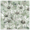 Tableau carré avec grandes marguerites blanches sur fond vert olive et gris clair, cœurs foncés et composition florale douce de style naturel. Disponible sur kudeko.com