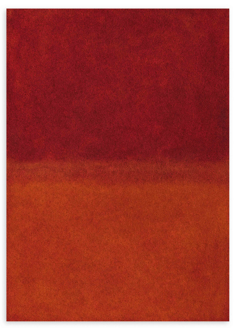 Abstraktes Wandbild mit Farbfeldern in Bordeauxrot, Terrakotta und weichem horizontalem Übergang, in einem ruhigen warmen Stil für moderne Wandgestaltung. Erhältlich auf kudeko.com