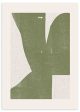 Cuadro con formas abstractas orgánicas en verde salvia sobre fondo beige claro, composición serena de estilo abstracto. Disponible en kudeko.com