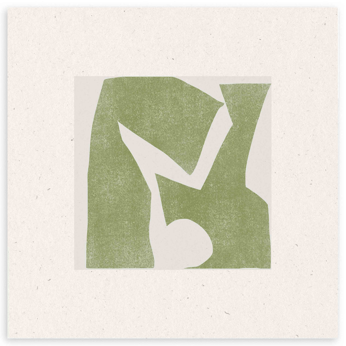 Tableau carré avec formes géométriques abstraites vert sauge sur fond beige clair, composition équilibrée au style géométrique moderne et épuré. Disponible sur kudeko.com