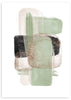 Wandbild mit abstrakter Komposition aus überlagerten organischen Formen in Salbeigrün, Beige, Schwarz und Off-White, mit weichem ausgewogenem Stil auf hellem Hintergrund. Erhältlich auf kudeko.com