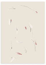 Cuadro con composición abstracta de líneas negras delicadas, acentos rosa empolvado y fondo beige claro, de estilo minimalista. Disponible en kudeko.com