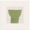 Quadro quadrado com forma botânica abstrata em verde oliva, fundo bege claro texturizado, composição simples e estilo minimalista para decoração de parede contemporânea. Disponível em kudeko.com