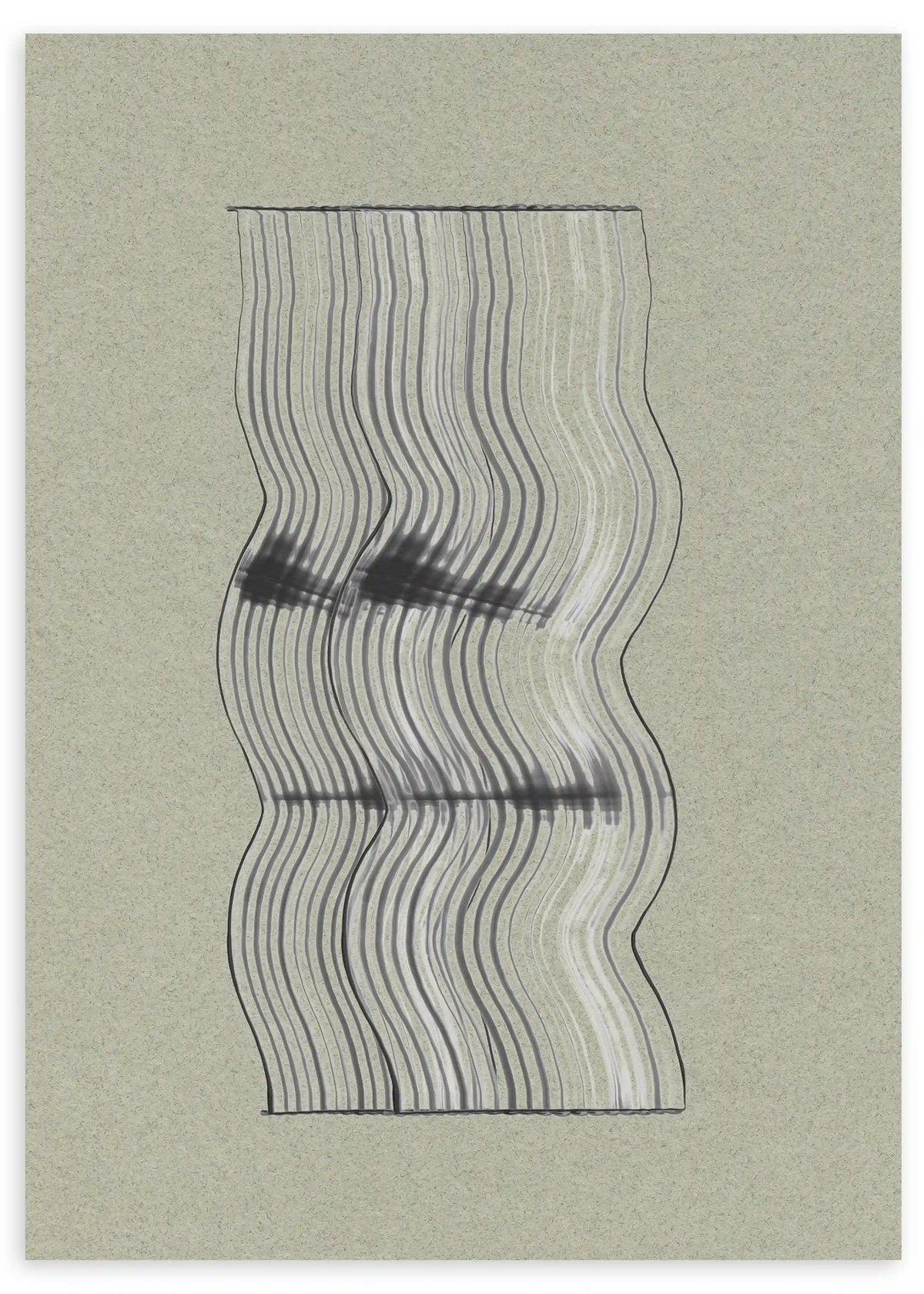 Tableau avec lignes ondulées noires et grises sur fond beige texturé, composition abstraite au style minimaliste et équilibré pour décoration murale. Disponible sur kudeko.com