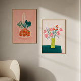 Cuadro ilustrado colorido bolsa de malla con naranjas y verduras de Bea Muller, kudeko.com

