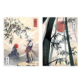 Conjunto de dos cuadros japoneses estilo Japandi con samurái y bosque de bambú, kudeko.com

