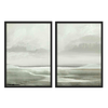 Conjunto de dos cuadros abstractos y minimalistas, paisaje de lago