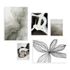 Conjunto de cuadros abstractos en blanco y negro con arte minimalista y líneas orgánicas, disponible en kudeko.com.
