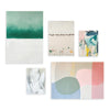 Conjunto de cinco cuadros abstractos en tonos pastel con marco negro, kudeko.com

