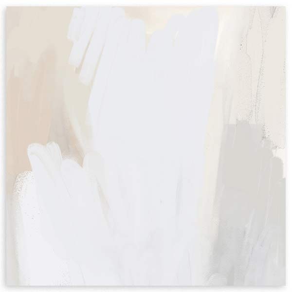 Tableau carré abstrait en blanc et beige avec design doux et élégant, style décoratif épuré pour intérieur moderne. Disponible sur kudeko.com