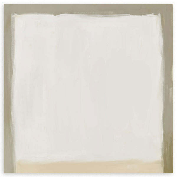Tableau carré abstrait dans des tons neutres beige et blanc, au style décoratif épuré et équilibré. Disponible sur kudeko.com