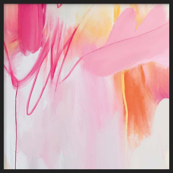 Cuadro cuadrado abstracto en tonos rosa, fucsia y naranja para decoración moderna kudeko.com
