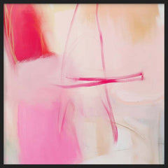 Tableau carré abstrait moderne dans des tons rose fuchsia et blanc pour décoration contemporaine kudeko.com. Disponible sur kudeko.com