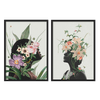 Conjunto de dos cuadros, ilustraciones artísticas de mujeres con motivos florales