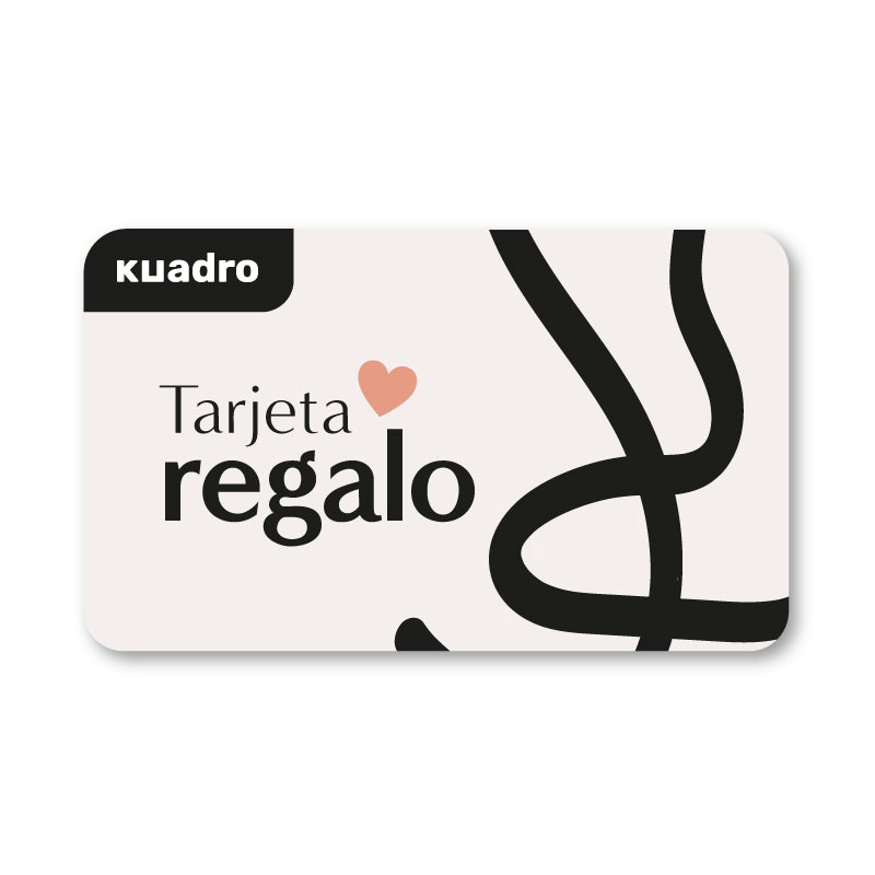 Wandbild mit Geschenkkarte auf hellbeigem Hintergrund, großer schwarzer Typografie, kleinem Herz in Lachsfarbe und schwarzen geschwungenen Linien im minimalistischen Stil. Erhältlich auf kudeko.com
