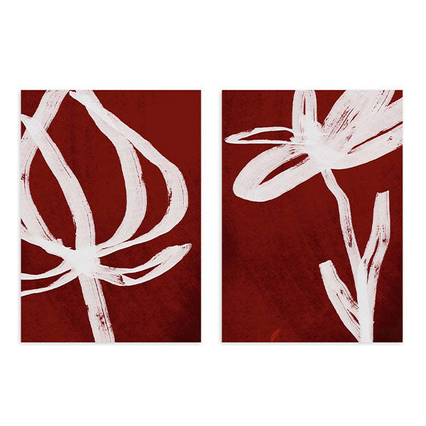 Conjunto de dos cuadros abstractos florales en blanco y terracota, kudeko.com
