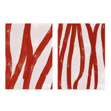 Conjunto de dos cuadros abstractos con líneas verticales terracota sobre fondo beige, kudeko.com
