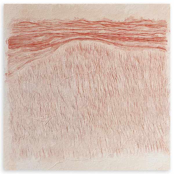 Cuadro abstracto texturizado en tonos beige y rojizos con efecto orgánico, kudeko.com
